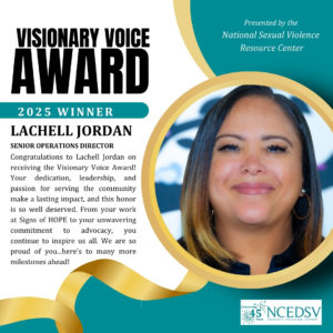 Photo of Lachell Jordan the 2025 Visionary Voice Award Winner, with details about her work.