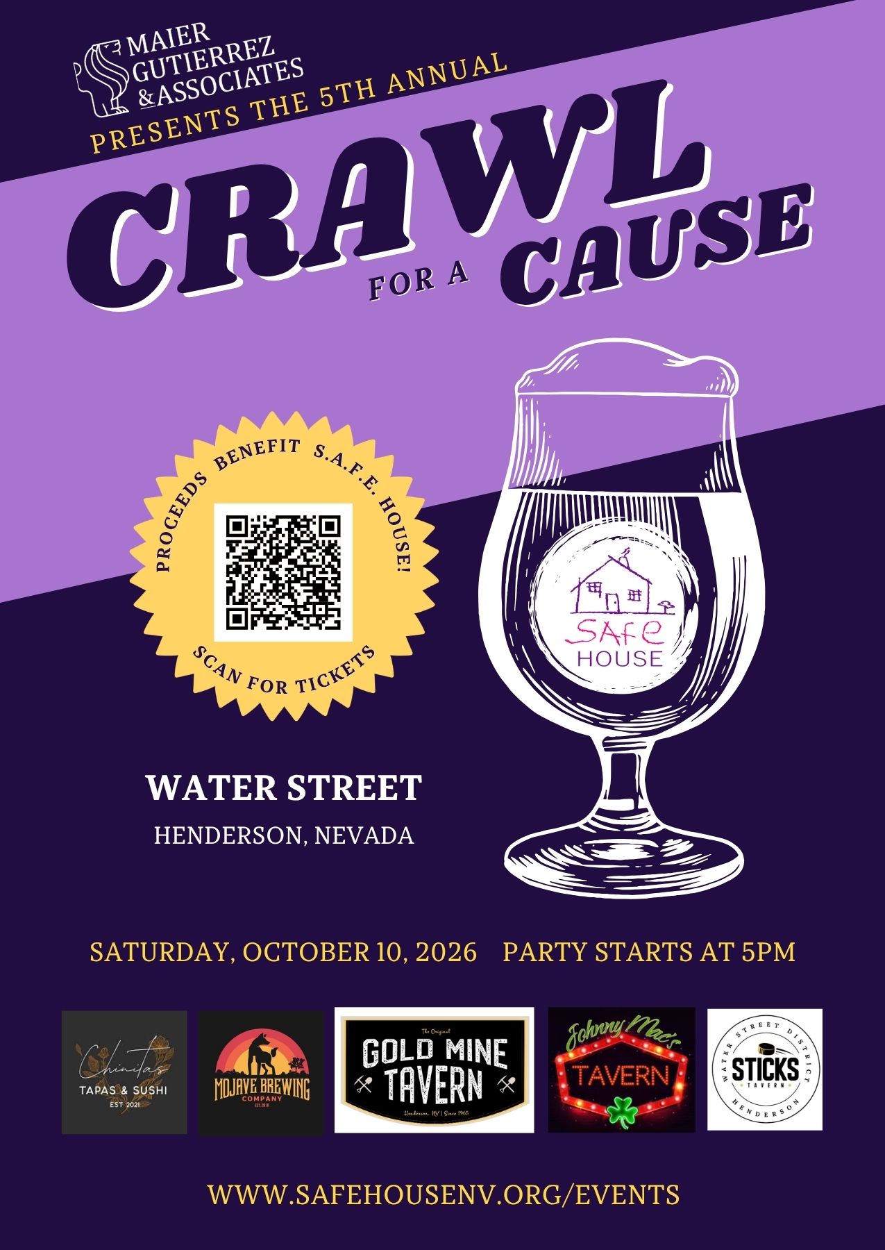 Crawl for a Cause fundraiser flyer for Safe House